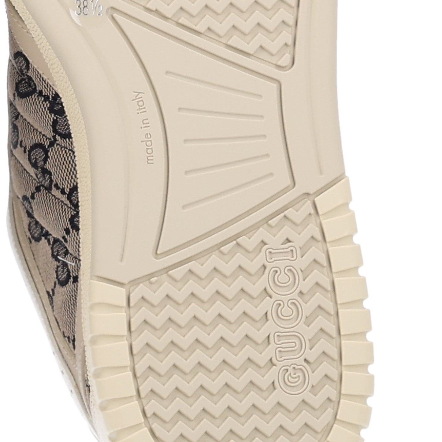 Calfskin Suede GG Monogram Re-Web Womens Sneakers 38.5 White Beige Ebony