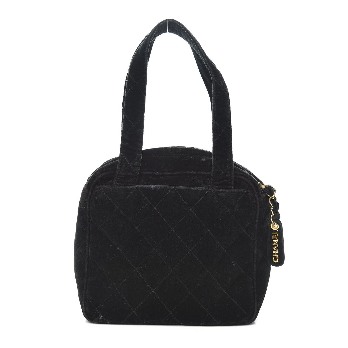 Velvet Quilted Top Handle Bag Black