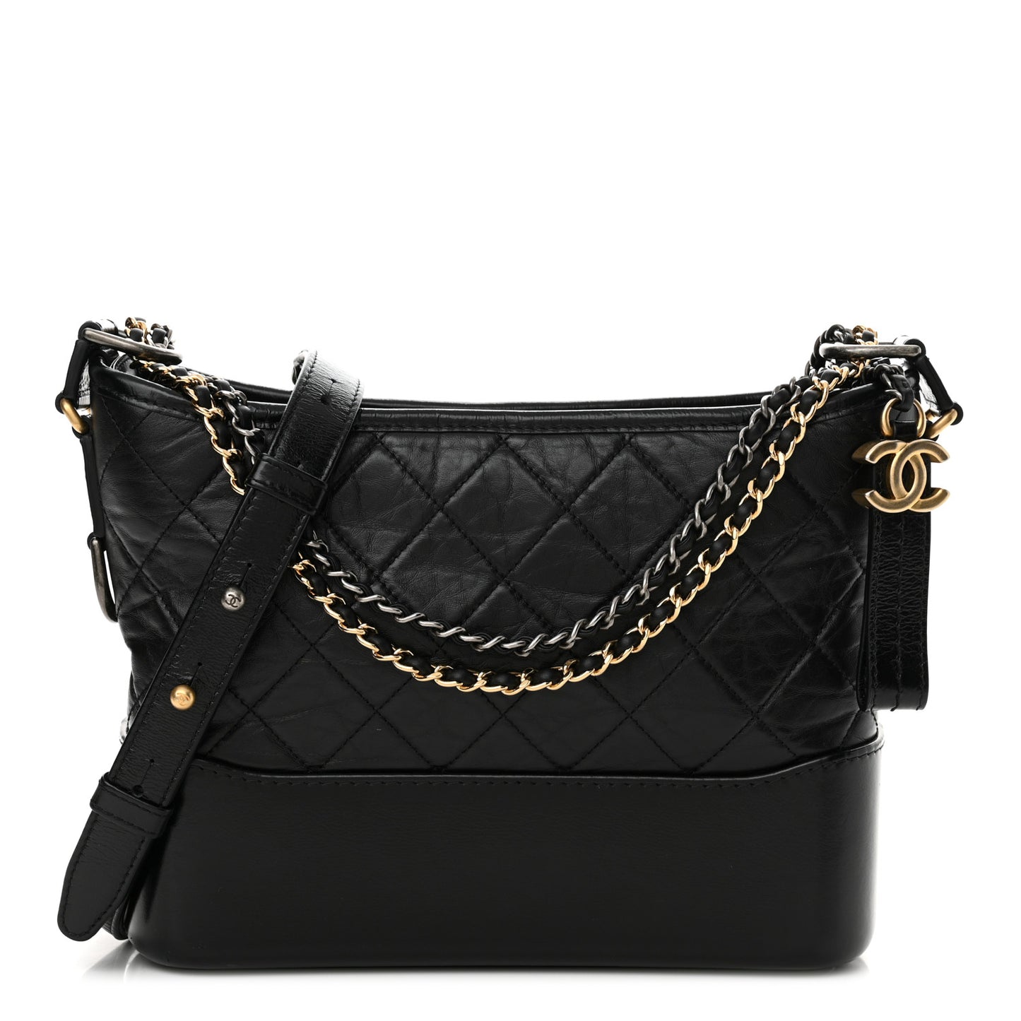 Aged Calfskin Quilted New Medium Gabrielle Hobo Black
