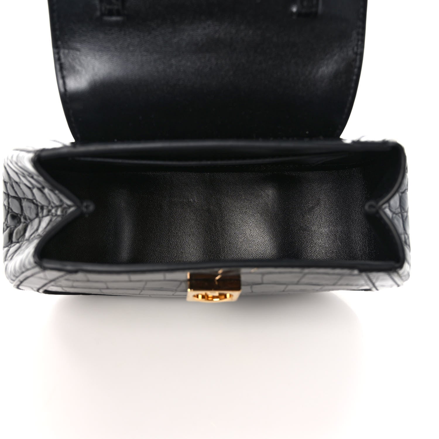 Versace Calfskin Crocodile Embossed Greca Goddess Mini Top Handle Bag Black 5 of 9