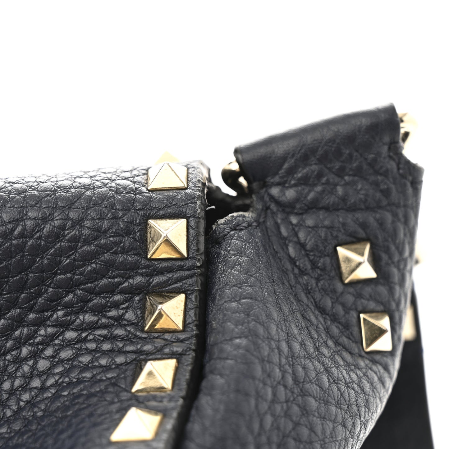 Pebbled Calfskin Rockstud Flip Lock Flap Messenger Satchel Marine