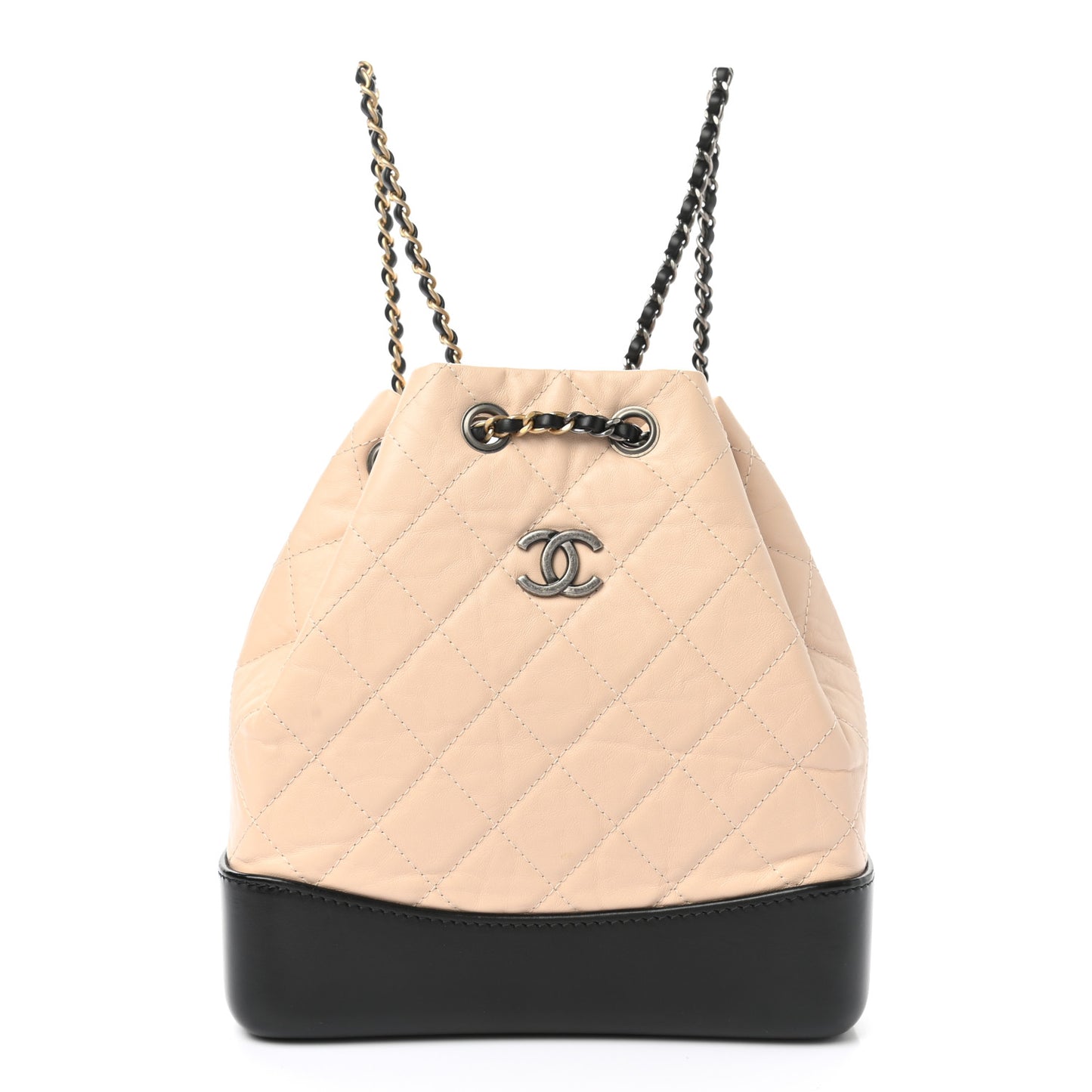 Aged Calfskin Quilted Small Gabrielle Backpack Beige Black