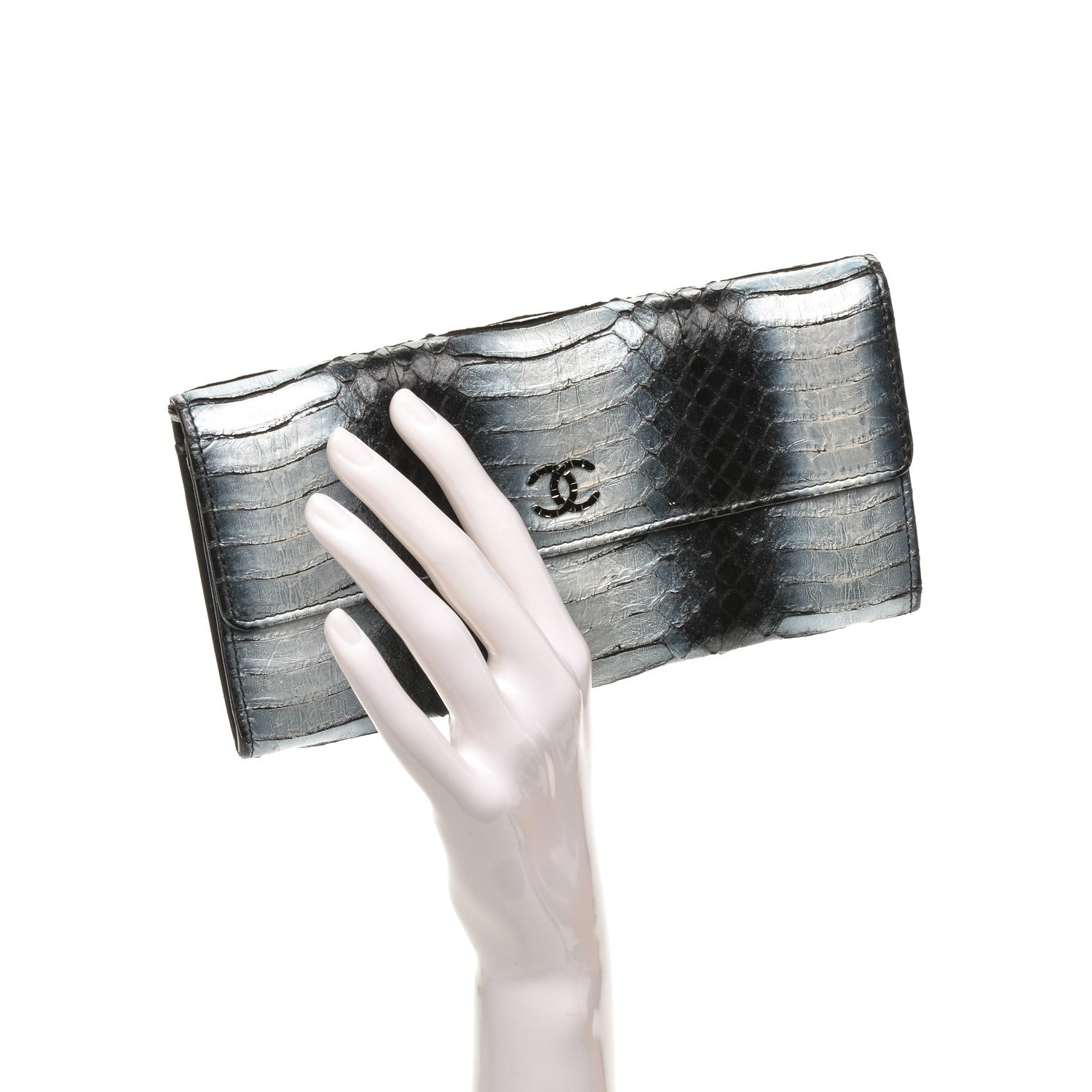 Chanel Python CC Long Flap Wallet Blue Silver 2 of 9