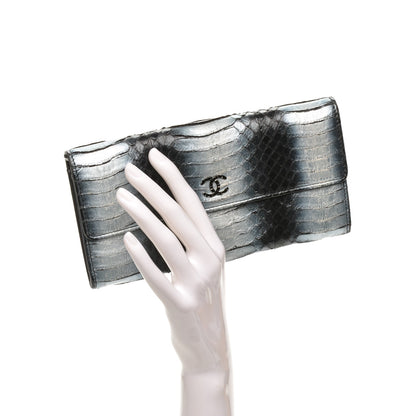 Chanel Python CC Long Flap Wallet Blue Silver 2 of 9