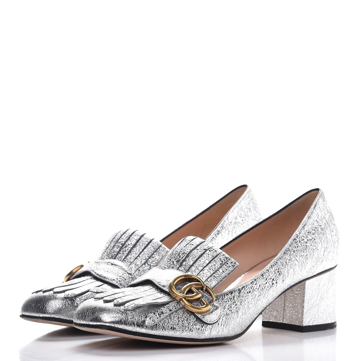 Gucci Galassia GG Marmont Fringe 50mm Loafer Pumps 41 Argento 3 of 11