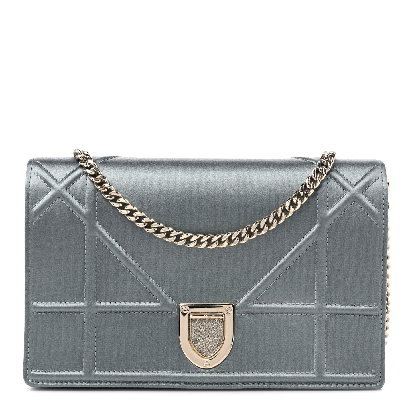 Satin Diorama Wallet on Chain Pouch Blue Gray
