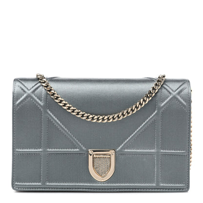 Christian Dior Satin Diorama Wallet on Chain Pouch Blue Gray 1 of 9