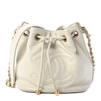 Chanel Shiny Aged Calfskin CC Chain Mini Drawstring Bag White 1 of 4