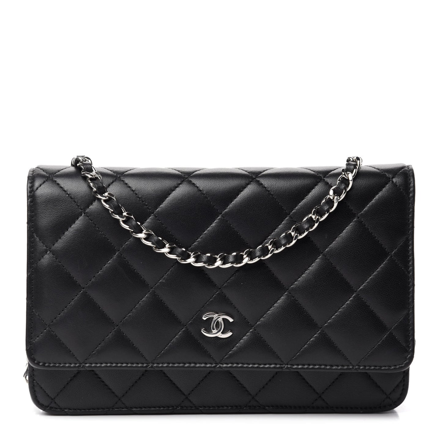 Lambskin Quilted Wallet On Chain WOC Black