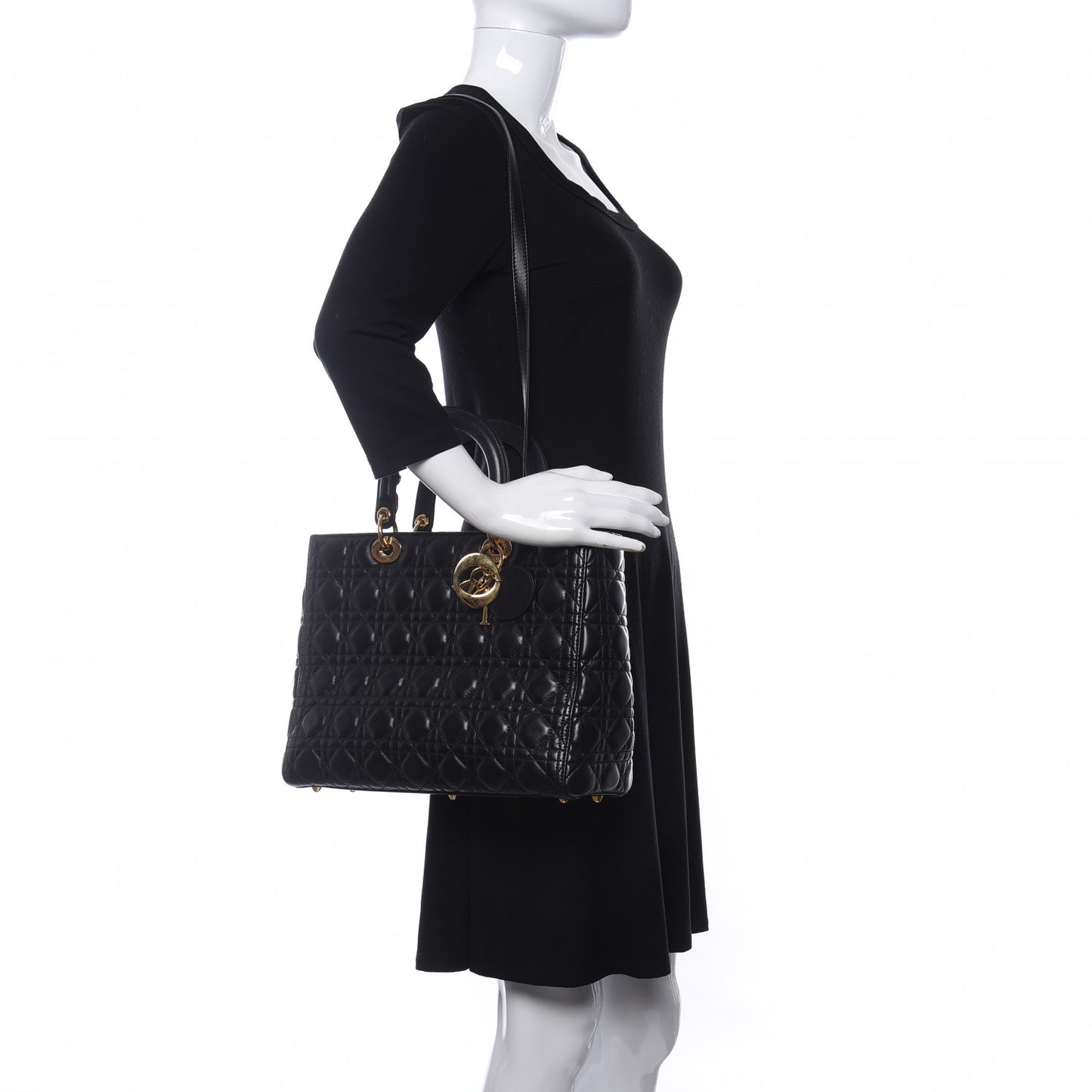 Lambskin Cannage Large Lady Dior Black