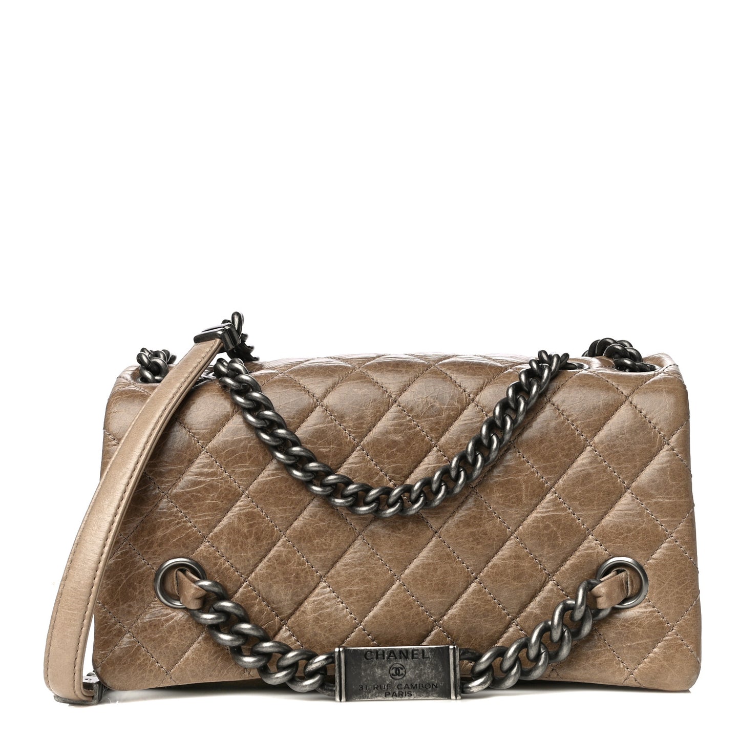 Glazed Calfskin Nameplate Flap Beige