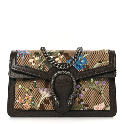 Gucci Monogram Jumbo GG Textured Dollar Calfskin Embroidered Super Mini Dionysus Shoulder Bag Camel Ebony New Acero Multicolor 1 of 8