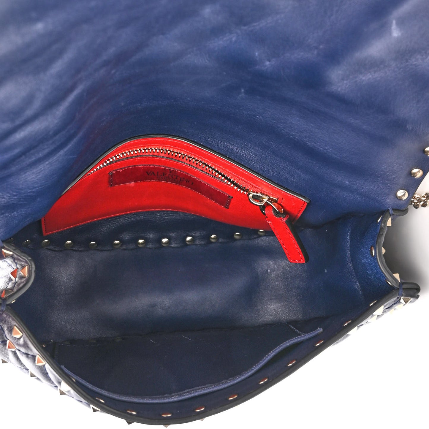 Nappa Medium Rockstud Spike Halfmoon Saddle Bag Blue