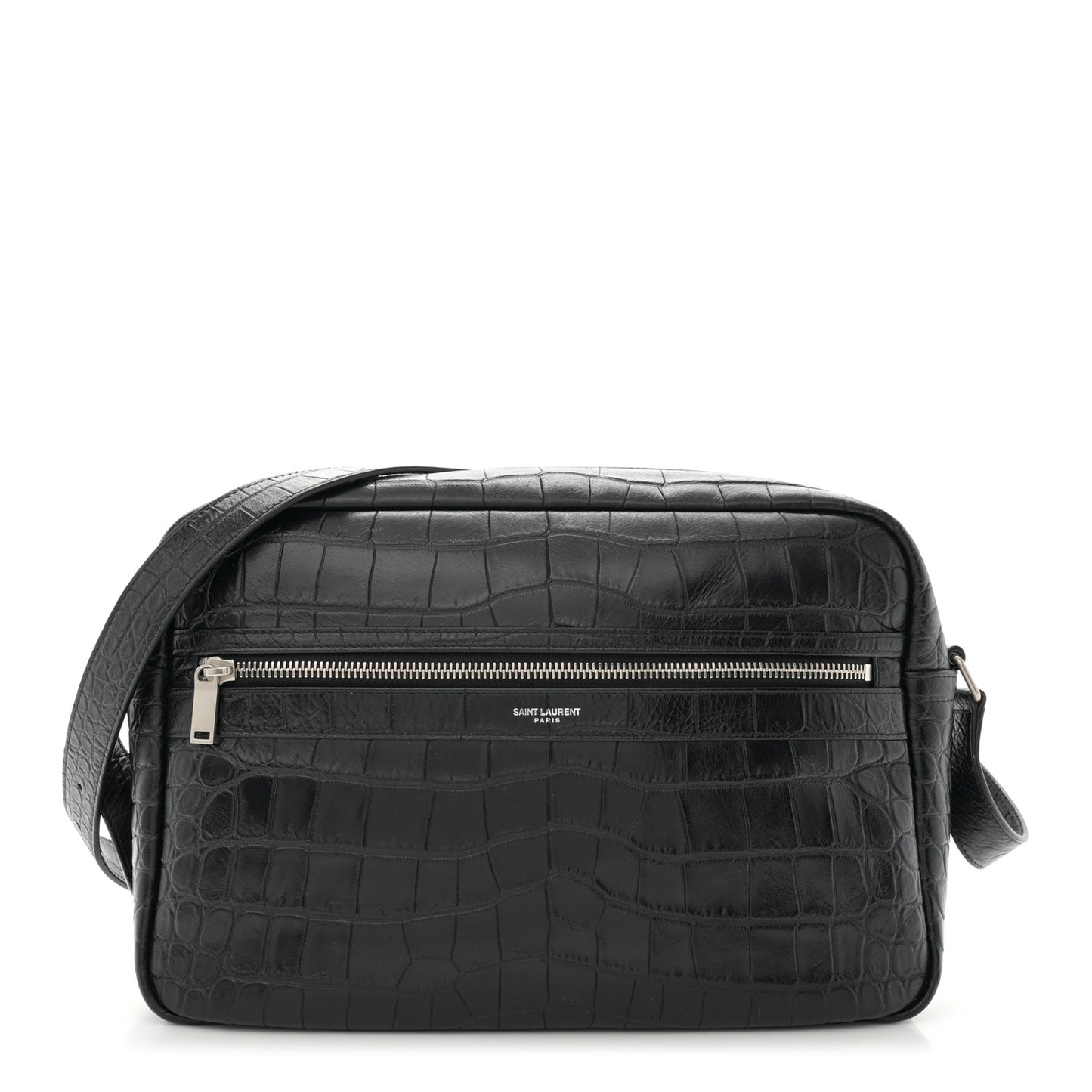 Calfskin Crocodile Embossed Camp Camera Bag Black
