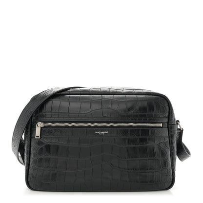 Saint Laurent Calfskin Crocodile Embossed Camp Camera Bag Black 1 of 11