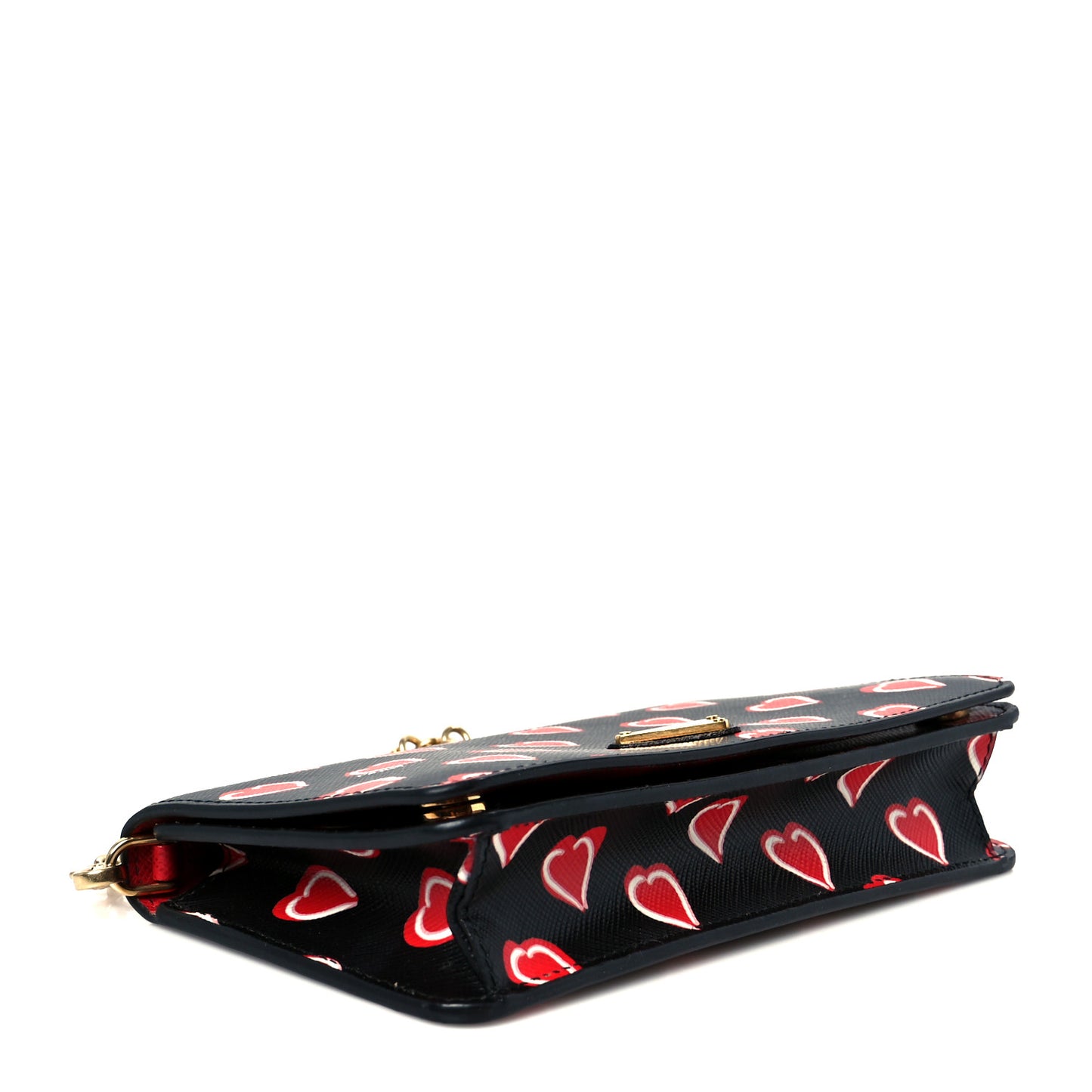 Saffiano Heart Print Mini Wallet On Chain Black