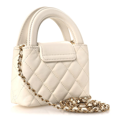 Chanel Shiny Aged Calfskin Quilted Mini Nano Kelly Shopper White 3 of 12