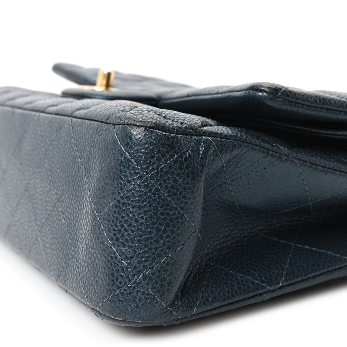 Chanel Metallic Caviar Quilted Medium Double Flap Dark Blue 10 of 10