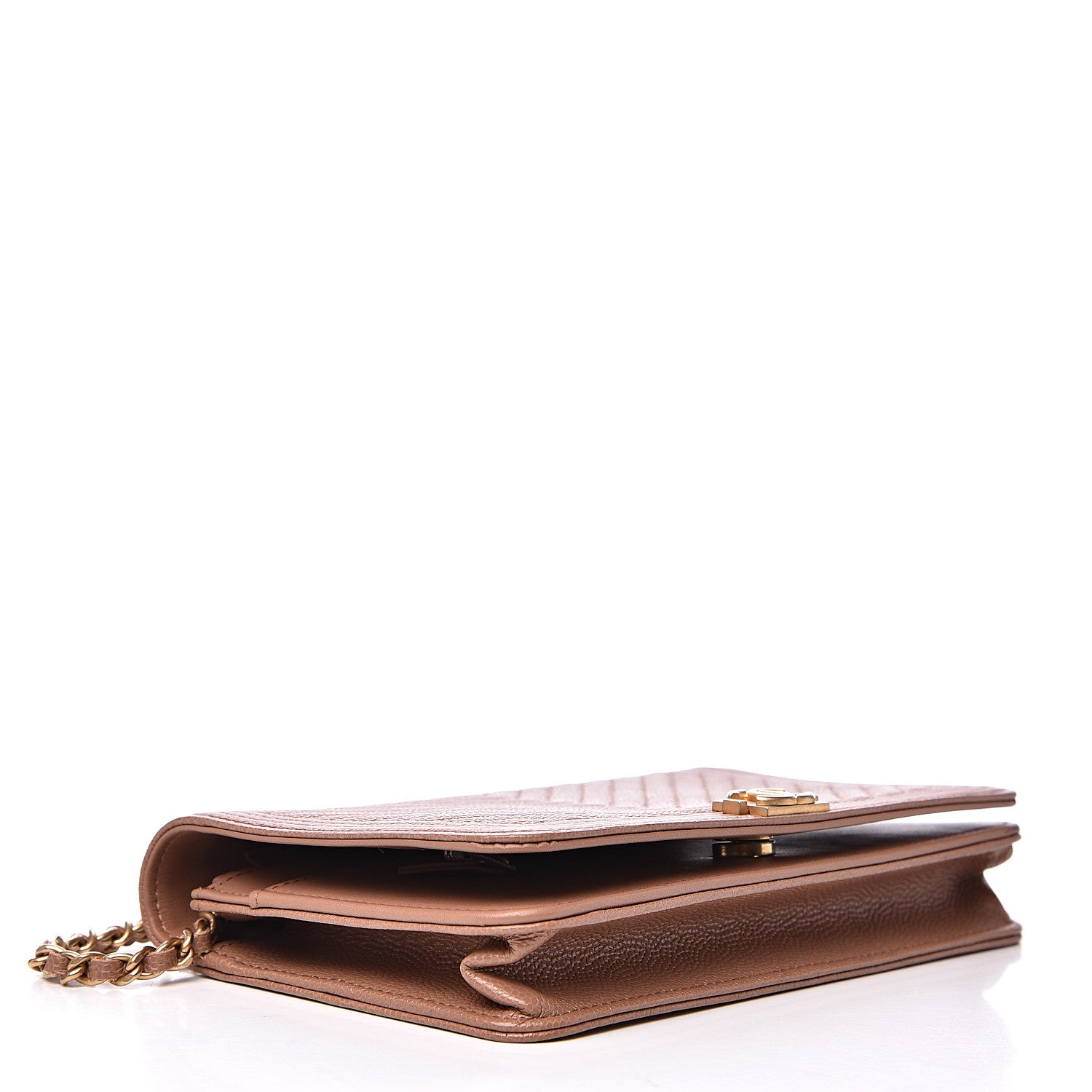 Chanel Caviar Chevron Quilted Boy Wallet On Chain WOC Dark Beige 3 of 12