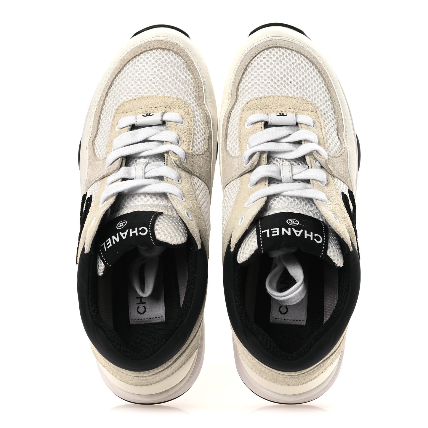 Mesh Suede Calfskin Grained Calfskin Womens CC Sneakers 38 White Black