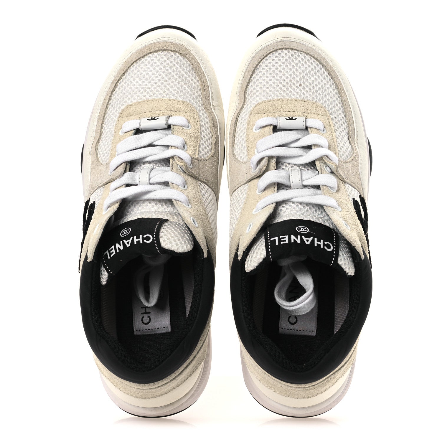 Chanel Mesh Suede Calfskin Grained Calfskin Womens CC Sneakers 38 White Black 2 of 11