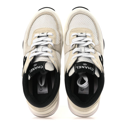 Chanel Mesh Suede Calfskin Grained Calfskin Womens CC Sneakers 38 White Black 2 of 11