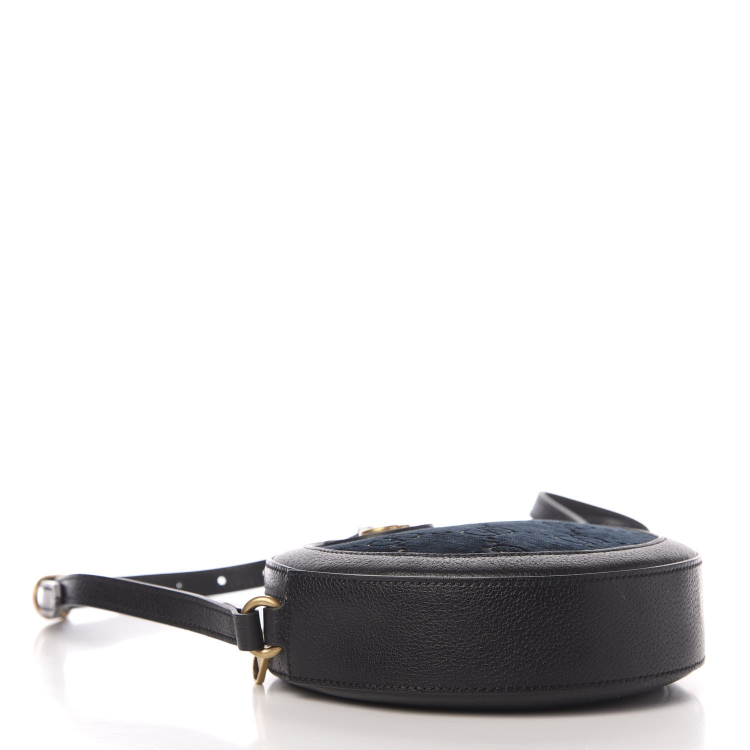 Gucci Velvet Calfskin GG Monogram Round Shoulder Bag Blue Beige 4 of 11