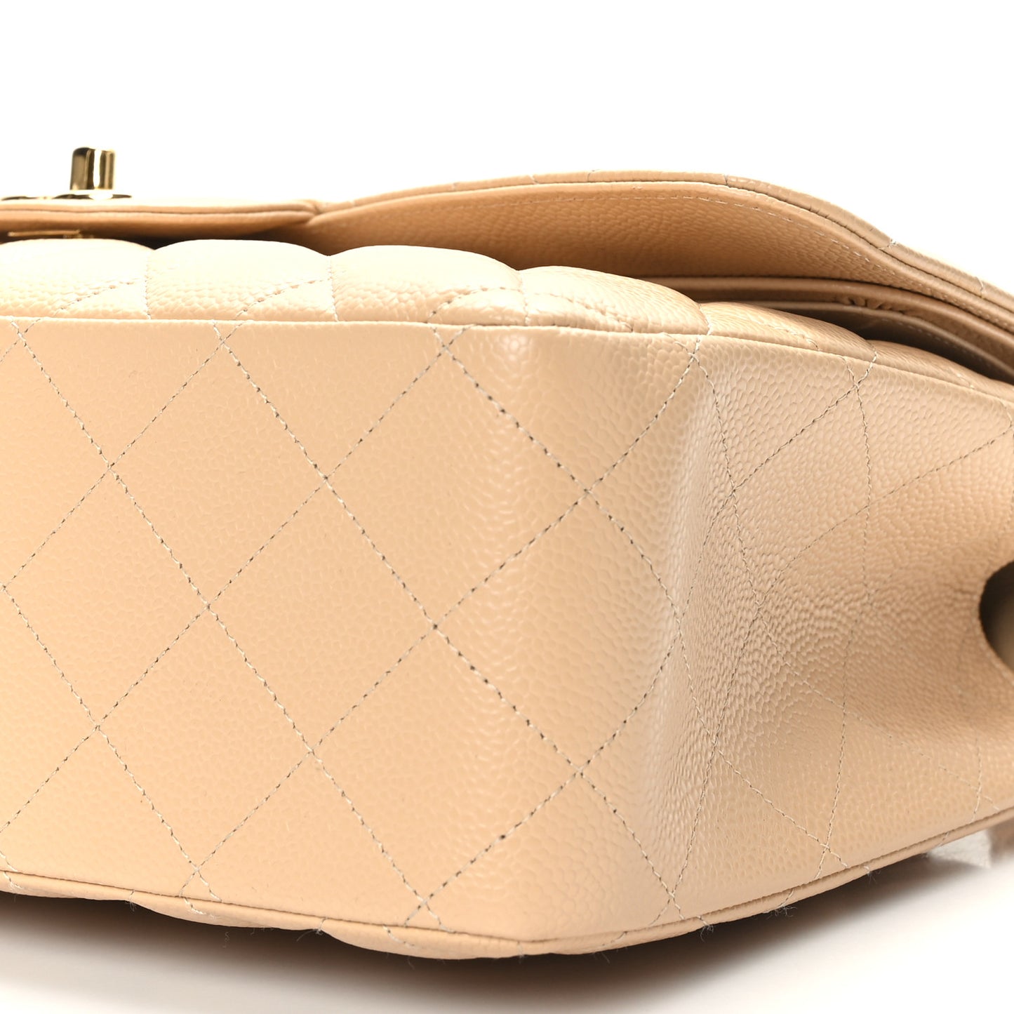 Caviar Quilted Jumbo Double Flap Beige
