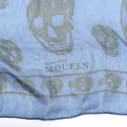 Alexander McQueen Silk Chiffon Skull Scarf Blue Dark Green 2 of 3