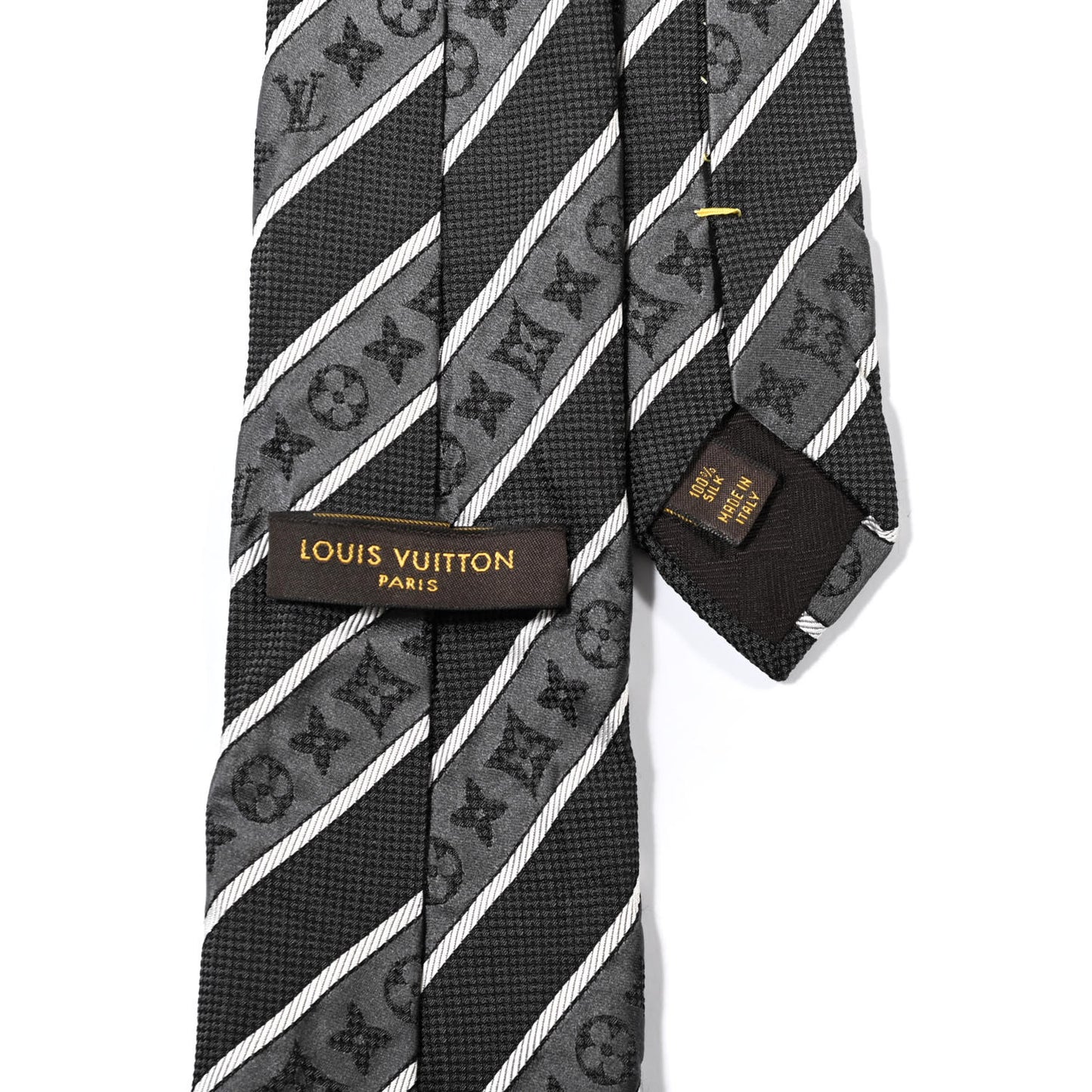 Silk Jacquard Monogram Mens Striped Neck Tie Grey Black