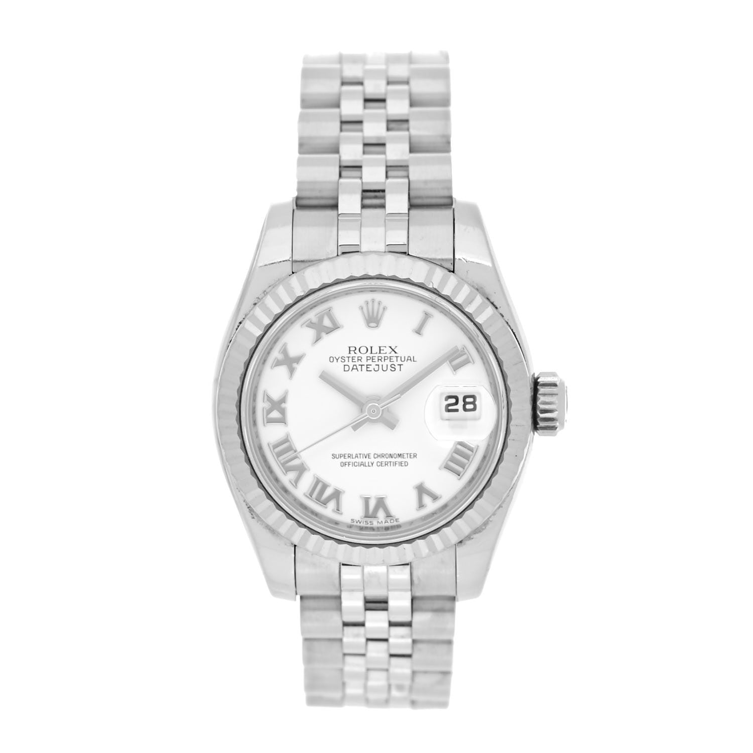 Rolex Stainless Steel 18K White Gold 26mm Oyster Perpetual Datejust Watch White Roman 179174 1 of 5