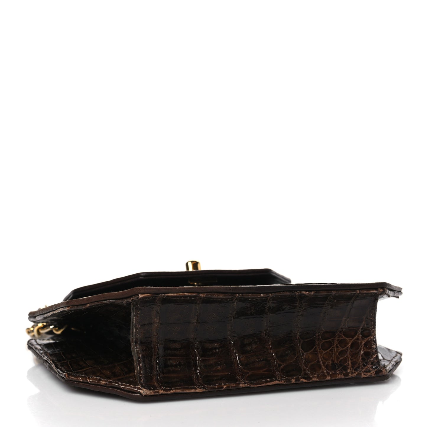Shiny Crocodile Flap Dark Brown