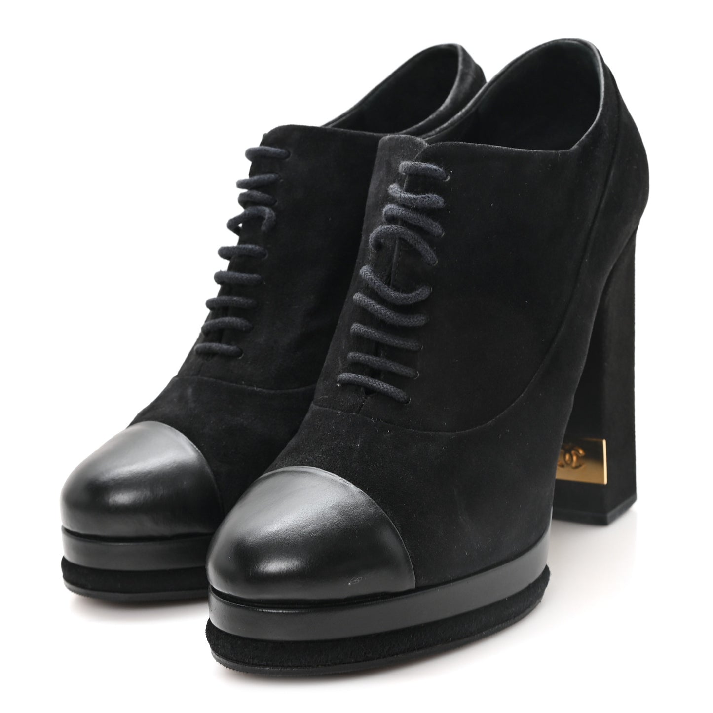 Suede Cap Toe Lace Up Booties 41 Black