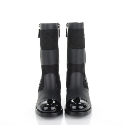 Chanel Calfskin Quilted Patent Cap Toe Boots 38.5 Black 4 of 7