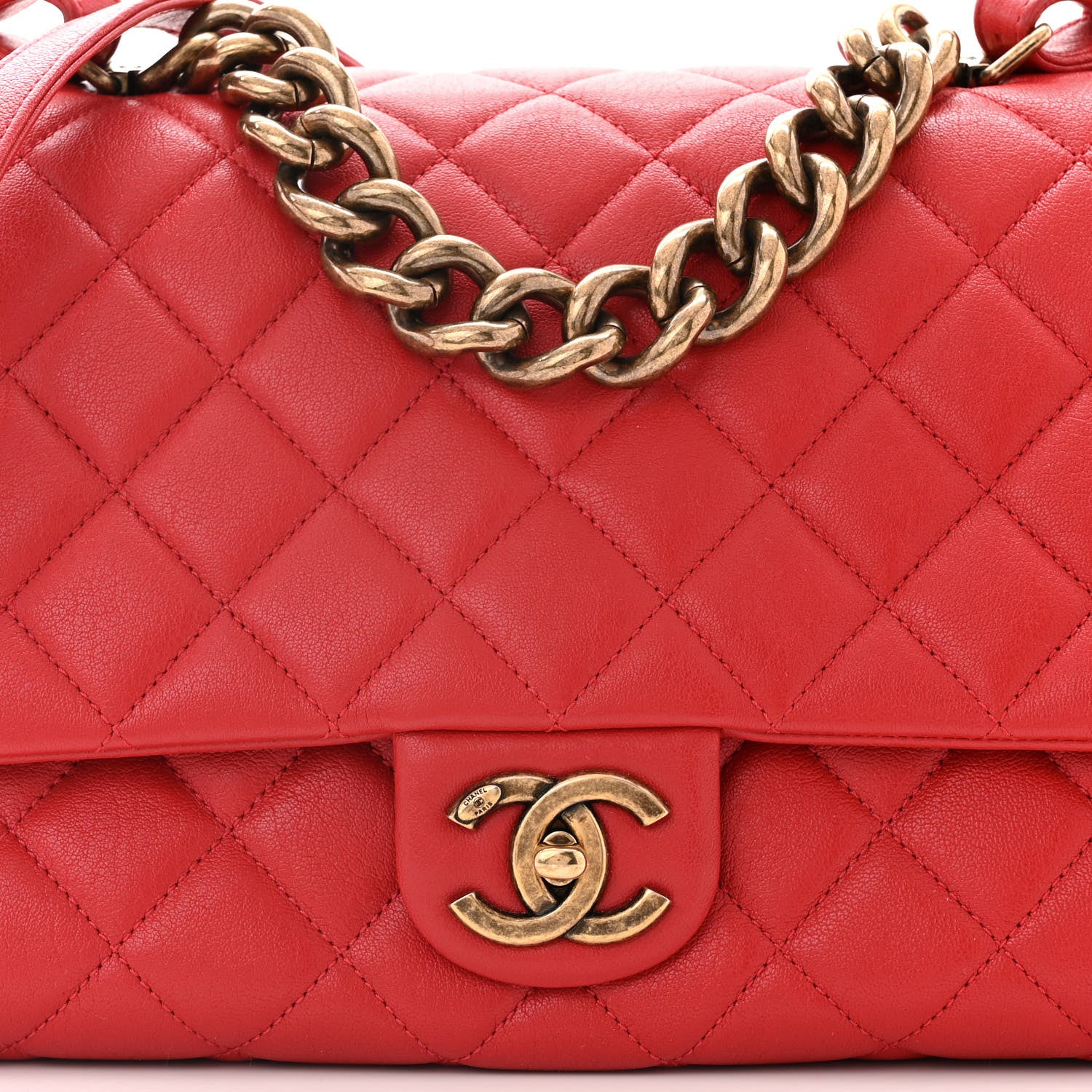 Chanel Shiny Sheepskin Quilted Large Trapezio Flap Red 8 of 11