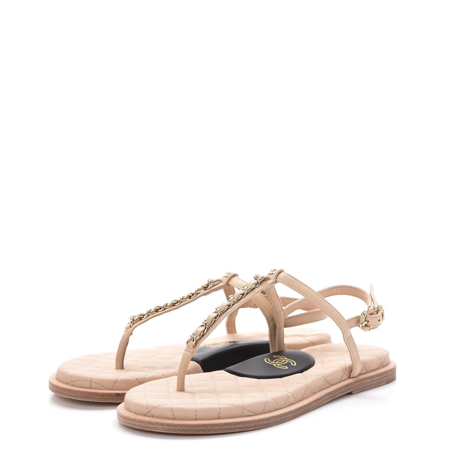 Lambskin CC Chain Thong Sandals 35 Beige