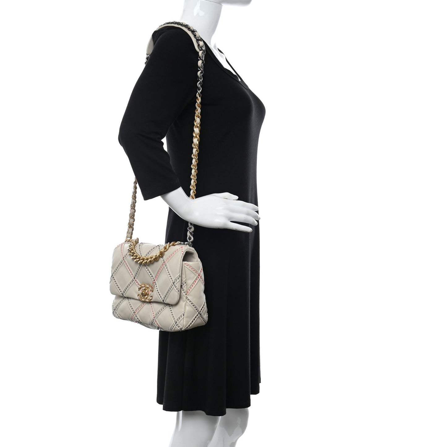 Lambskin Mixed Fibers Quilted Medium Chanel 19 Flap Beige