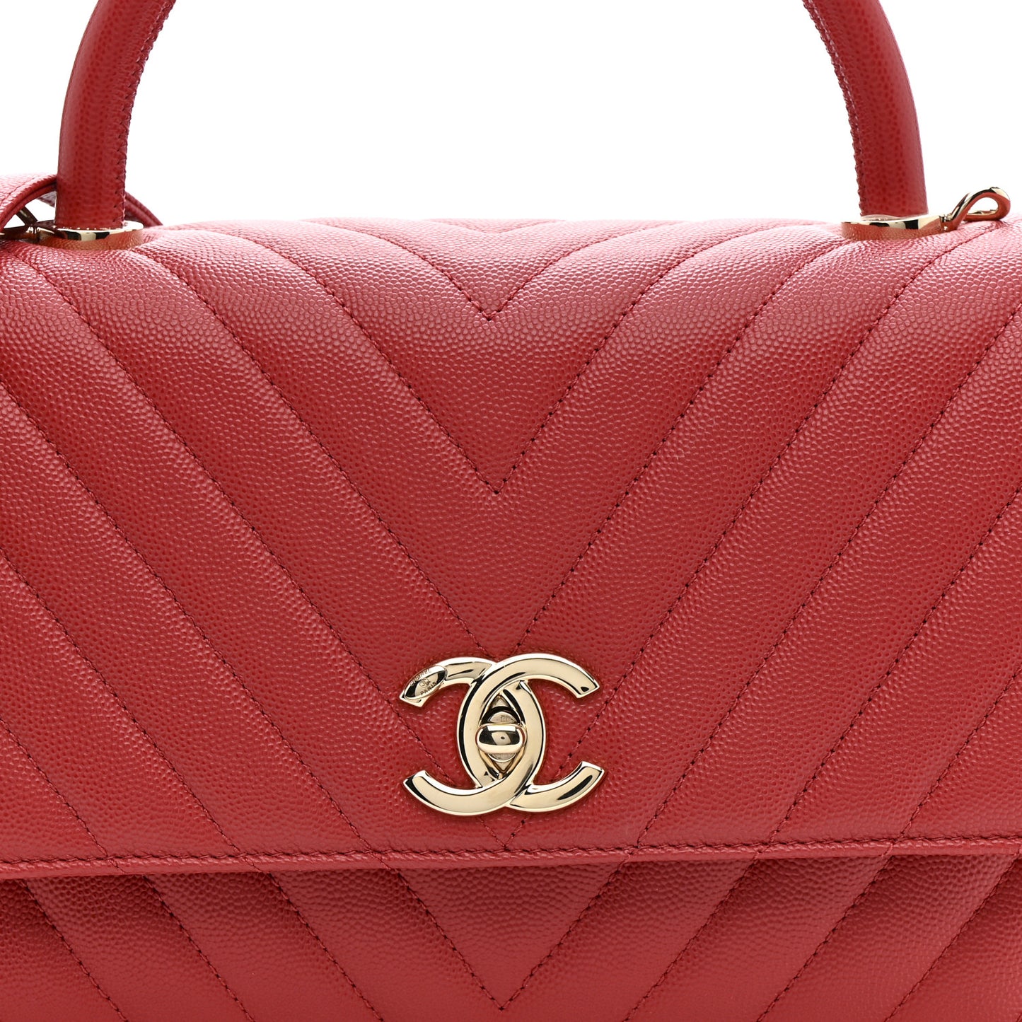Caviar Chevron Quilted Small Coco Handle Flap Red
