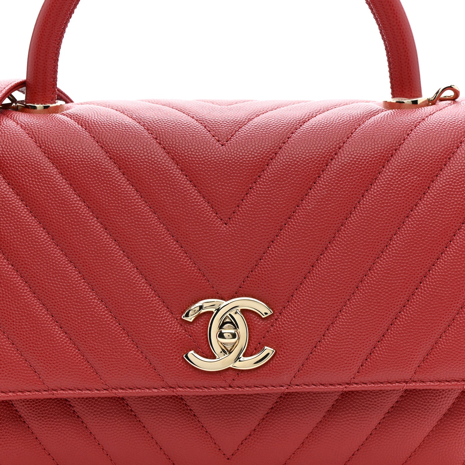 Chanel Caviar Chevron Quilted Small Coco Handle Flap Red 8 of 10