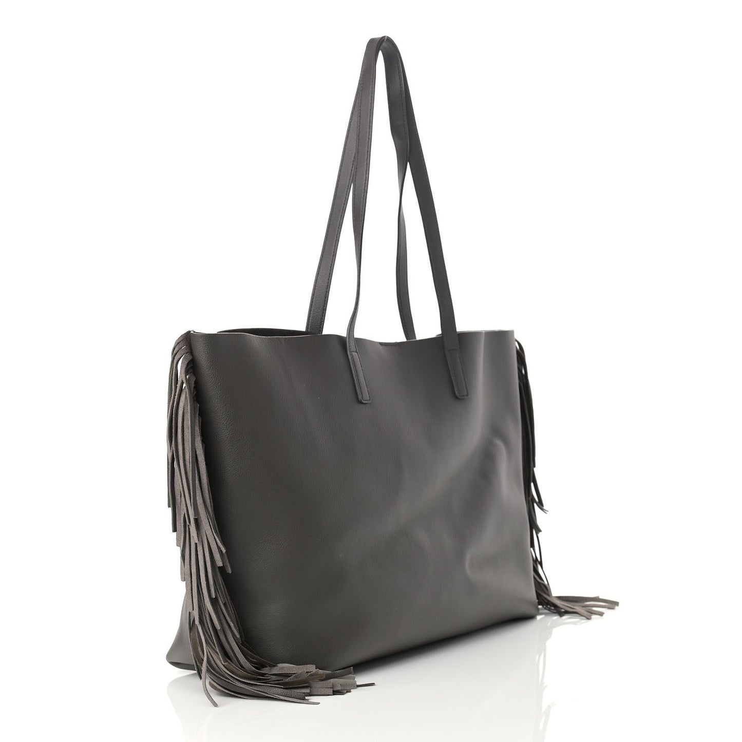 Calfskin Large Fringe Shopping Tote Dark Grey