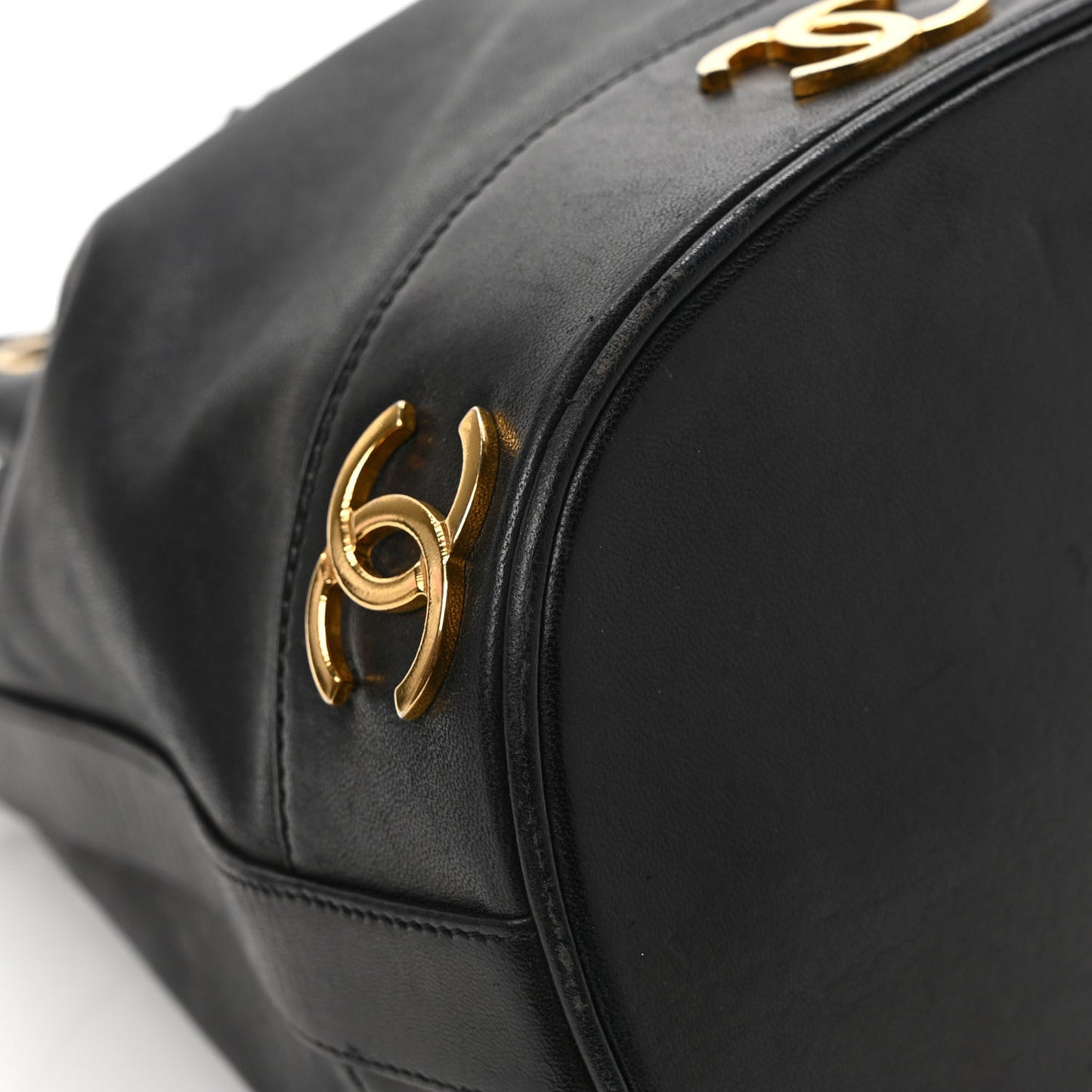 Lambskin CC Drawstring Shoulder Bag Black