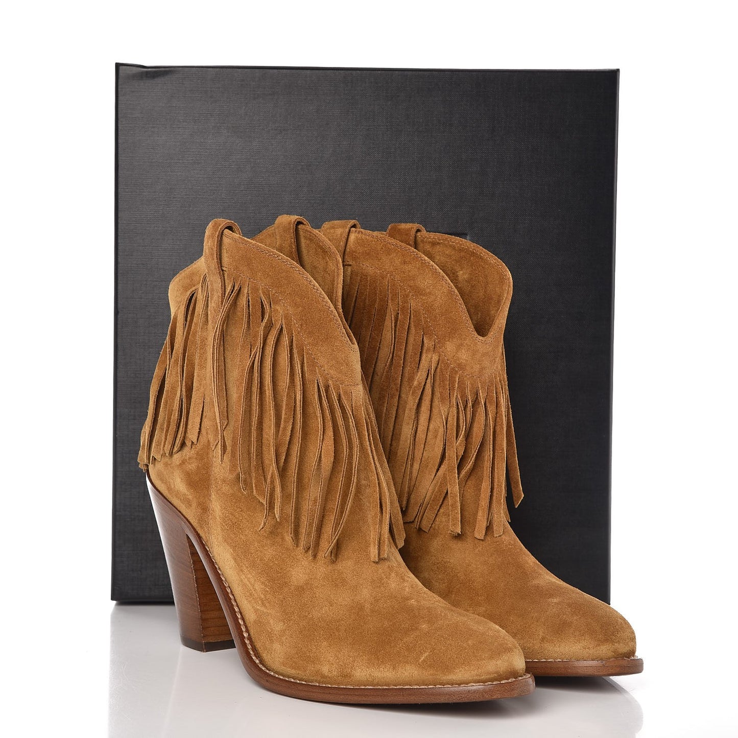Suede New Western 80 Fringe Ankle Boots 40 Light Tan
