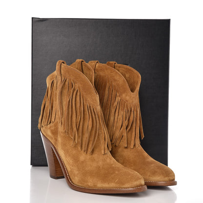 Saint Laurent Suede New Western 80 Fringe Ankle Boots 40 Light Tan 9 of 9