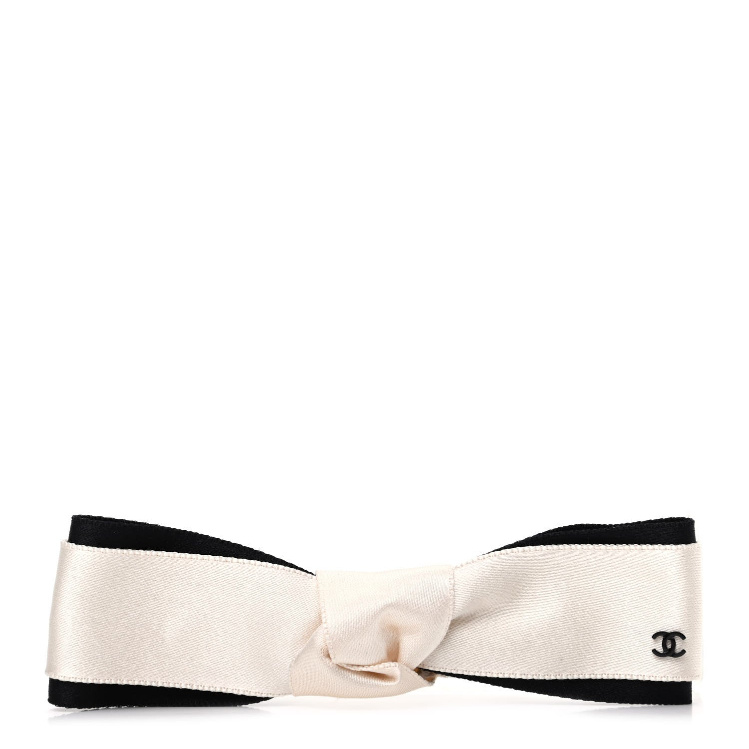 Chanel Satin CC Hair Clip Bow Black White 1 of 6