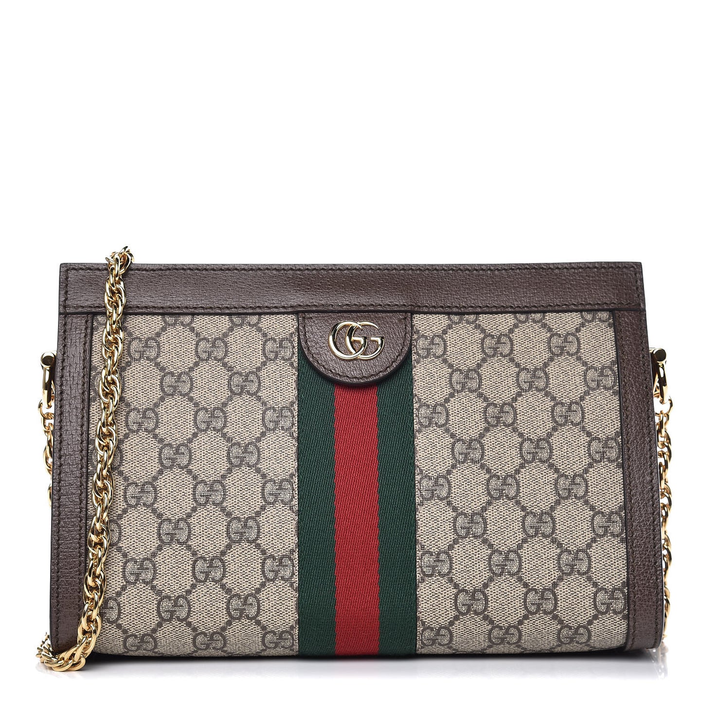 GG Supreme Monogram Web Small Ophidia Chain Shoulder Bag Brown
