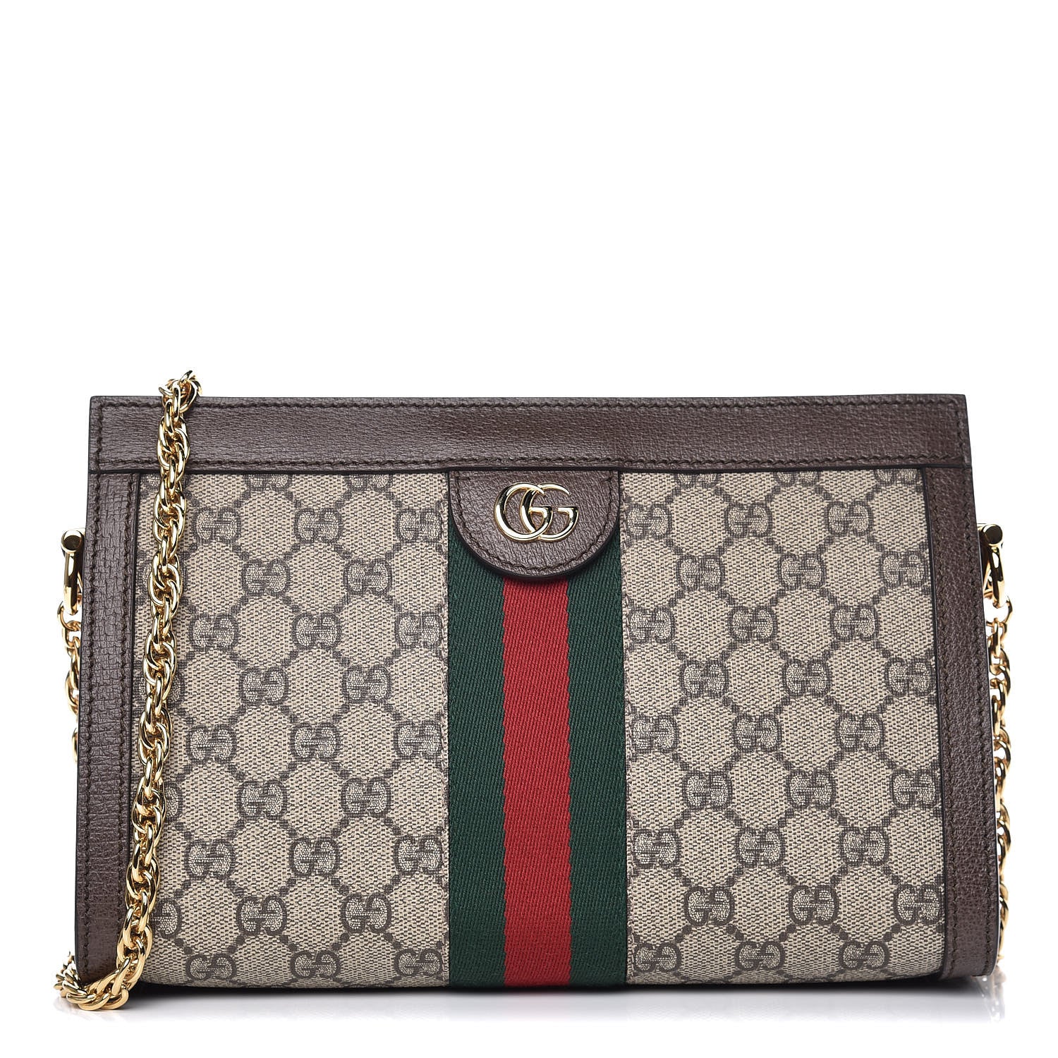 Gucci GG Supreme Monogram Web Small Ophidia Chain Shoulder Bag Brown 1 of 9