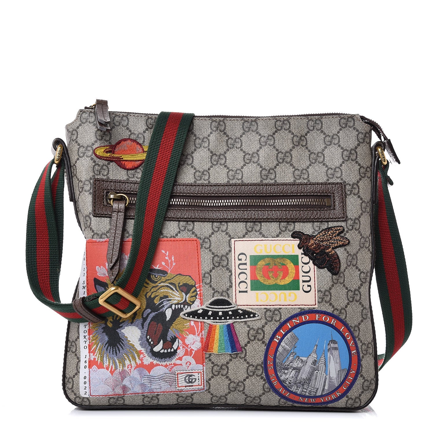 Gucci Soft GG Supreme Monogram Courrier Web Medium Flat Messenger Bag Beige New Acero Multicolor 1 of 10