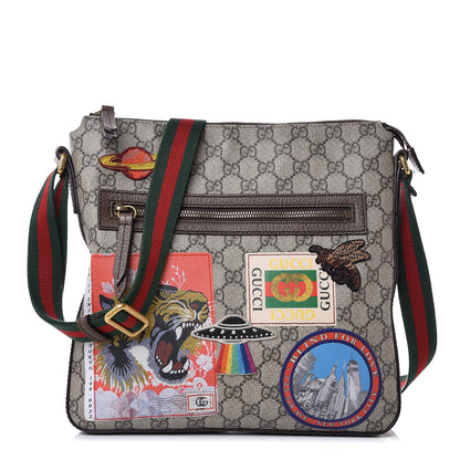 Gucci Soft GG Supreme Monogram Courrier Web Medium Flat Messenger Bag Beige New Acero Multicolor 1 of 10