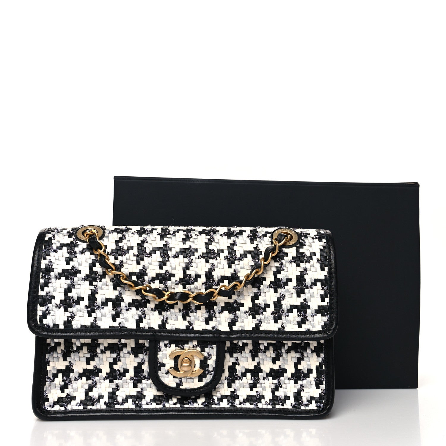 Chanel Metallic Lambskin Viscose Woven Flap Silver Black 11 of 11