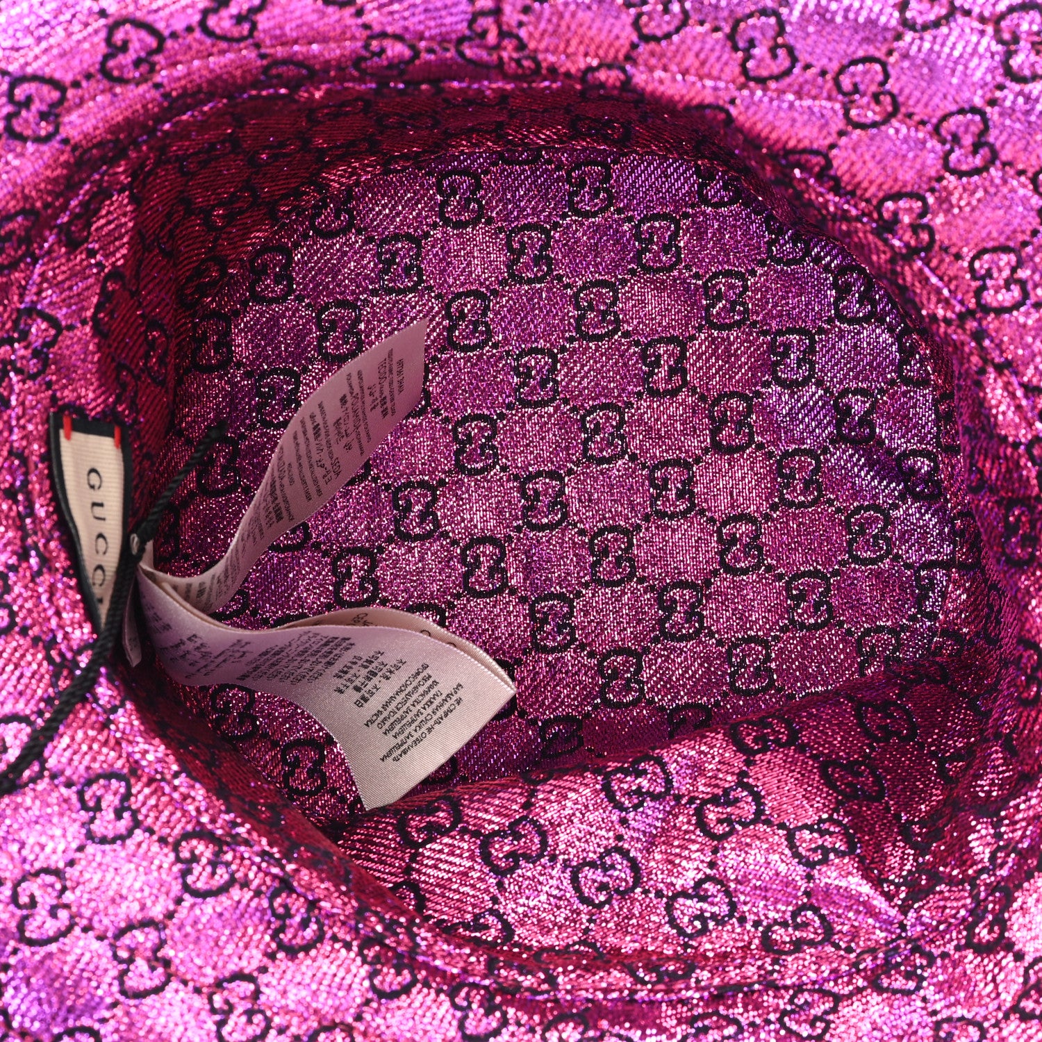 Gucci Canvas Lame GG Monogram Reversible Bucket Hat M Fuxia Pink
